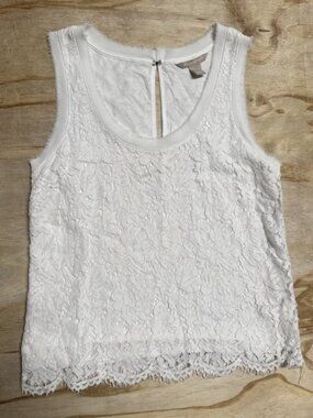 Lace Tank Top with Lining and Raw Edge Women's Size Small White Whimsical‎ Boho
